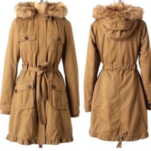 Women's Tan Fur-Trimmed Parka